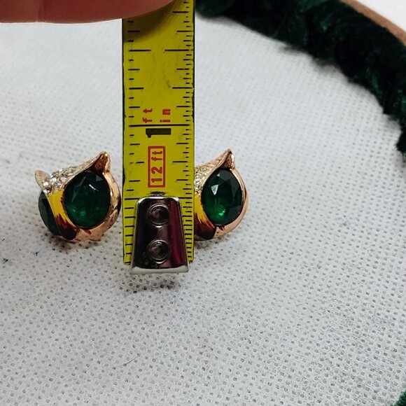 Vtg Coro Sterling Silver Green Owl Brooch/ Fur Clip & Screw Back Earrings Set - Picture 11 of 12